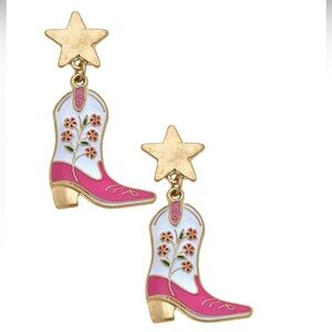Gold and Pink Star Boot Earrings
